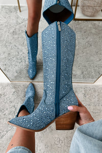 Glitzy Livin' Rhinestone Boots (Light Blue Rhinestones) - NanaMacs