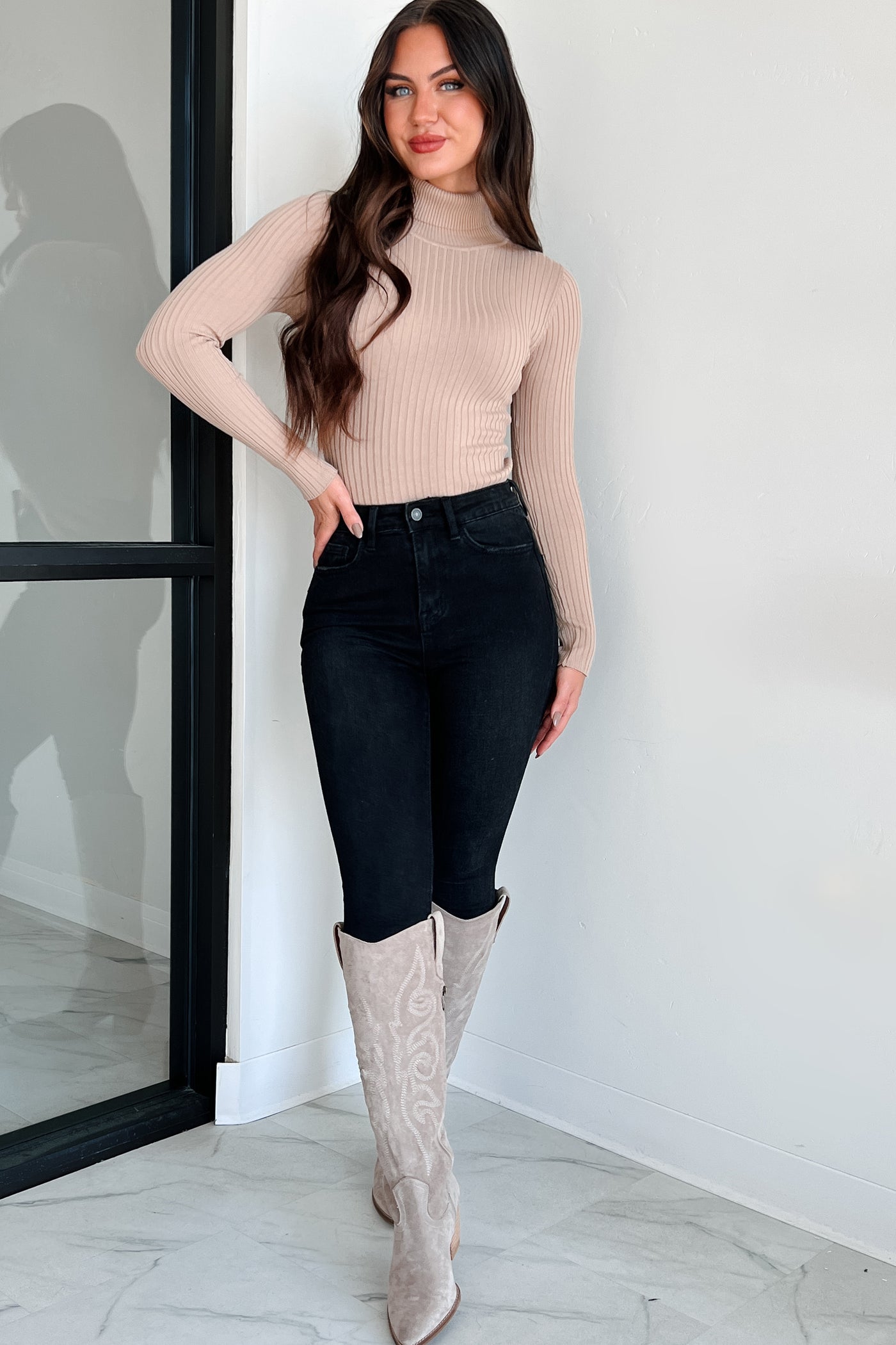 Beautiful Basic Turtleneck Bodysuit (Khaki) - Ships By 10/17 - NanaMacs