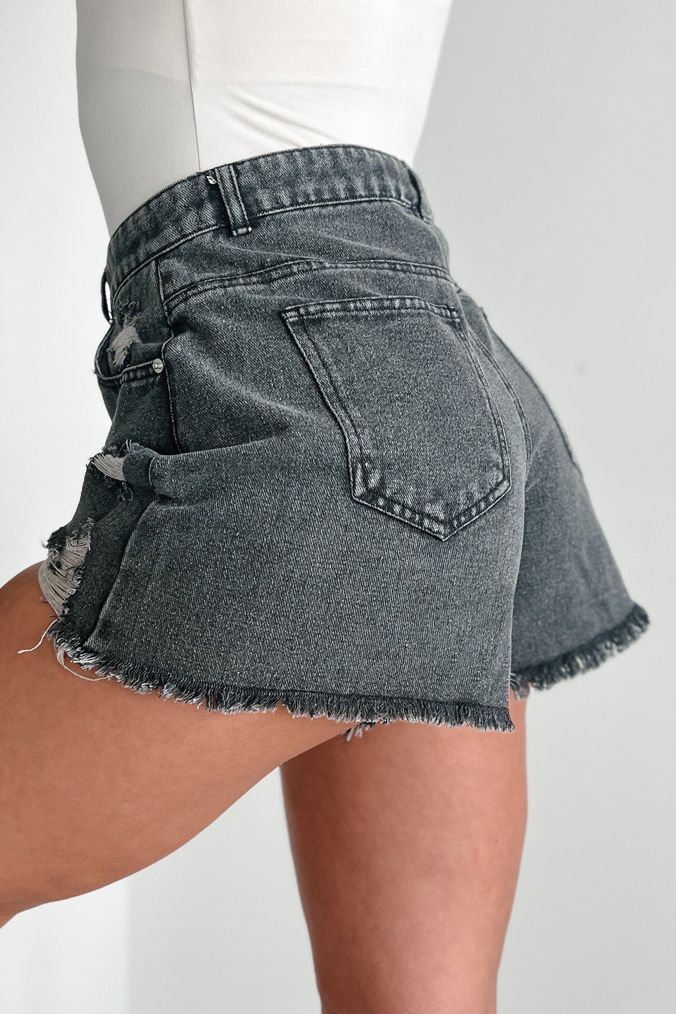 Avril High Rise Distressed Denim Shorts (Black) - NanaMacs