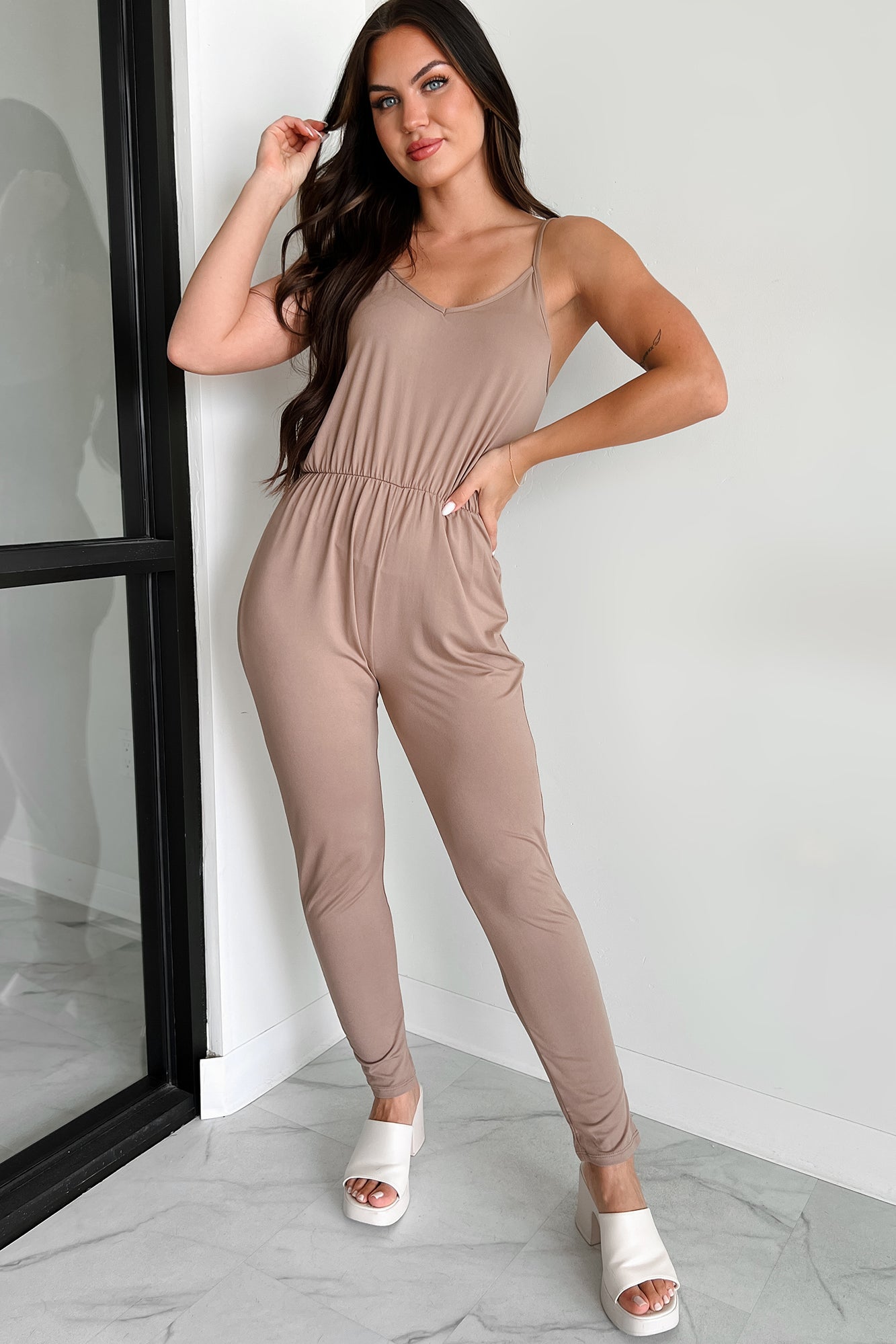 Solving My Problems Cami Jumpsuit (Taupe) - NanaMacs