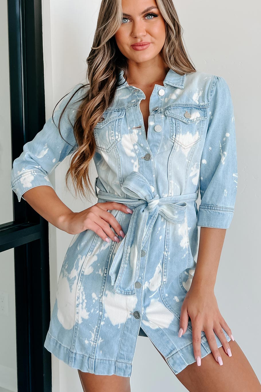 Cool Commitment Bleached Denim Mini Dress (Light) - NanaMacs