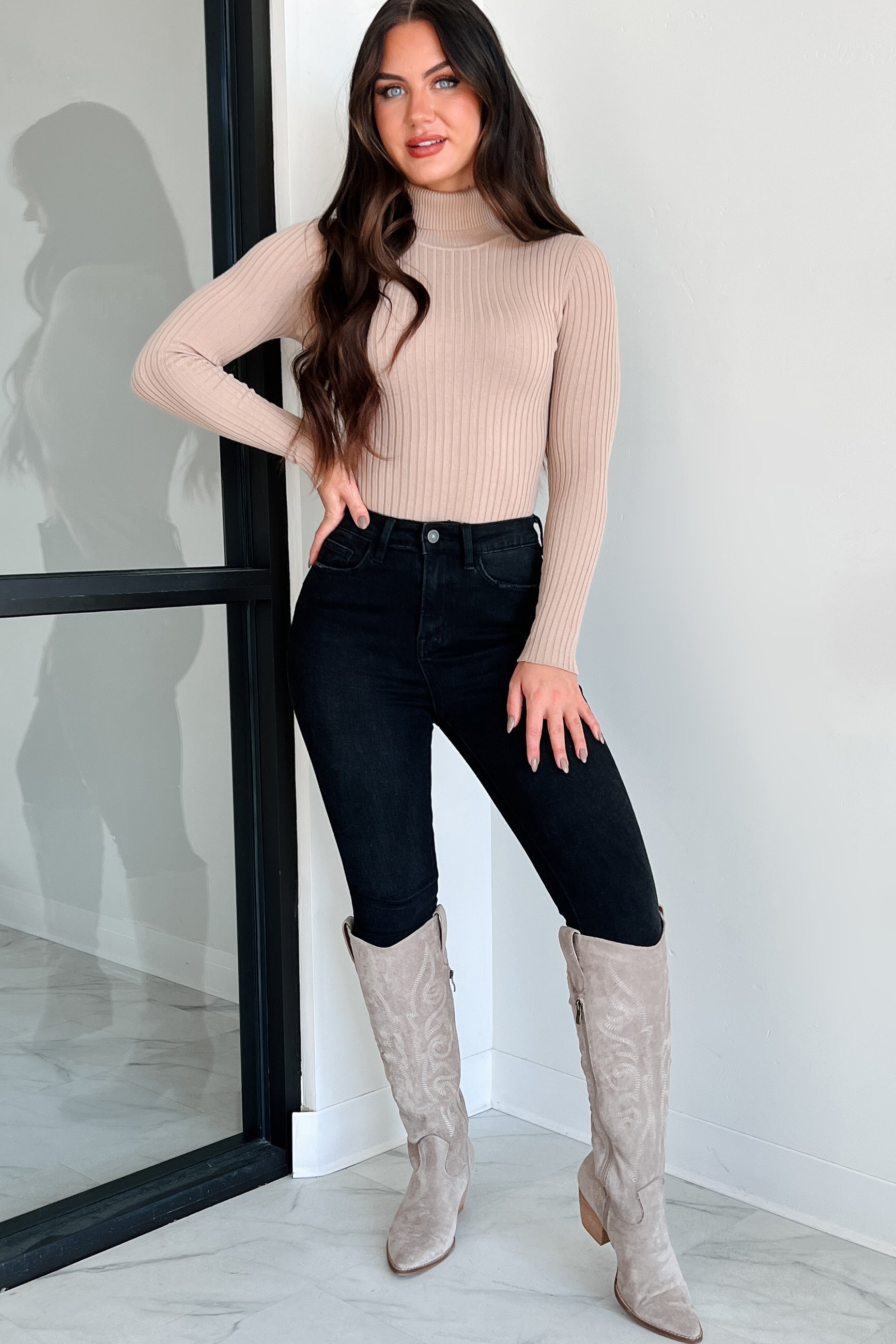 Juno turtle knit bodysuit andmary ivory② Beautiful Basic Turtleneck Bodysuit (Khaki) · NanaMacs