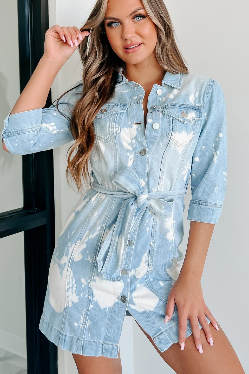 Cool Commitment Bleached Denim Mini Dress (Light) - NanaMacs