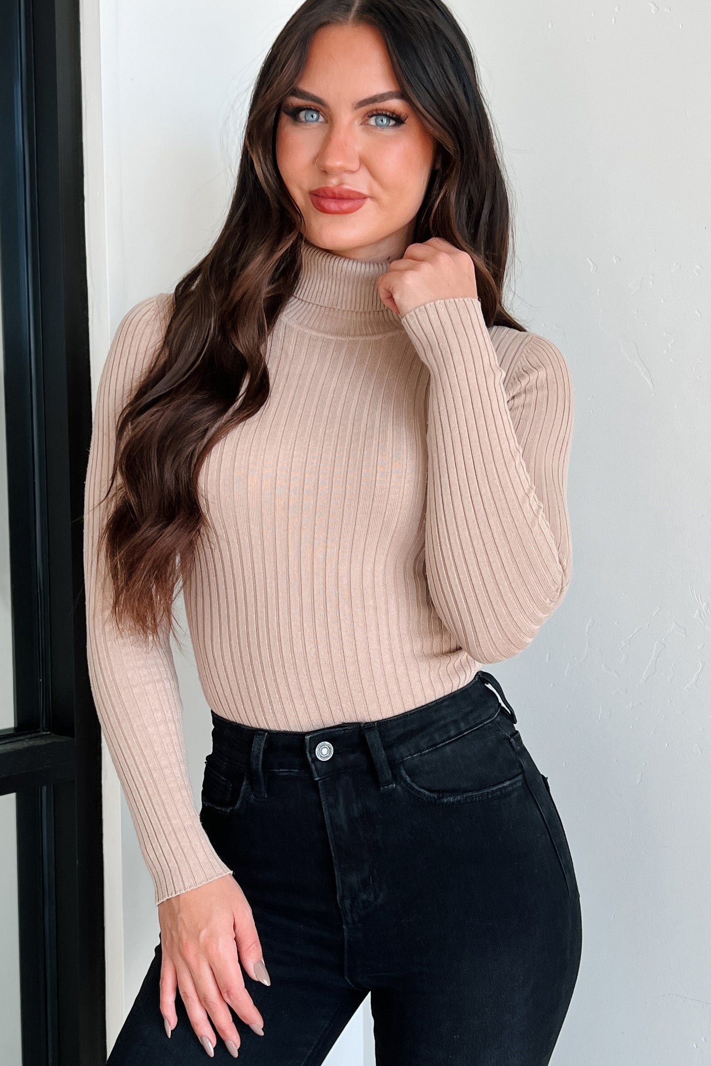 Beautiful Basic Turtleneck Bodysuit (Khaki) - Ships By 10/17