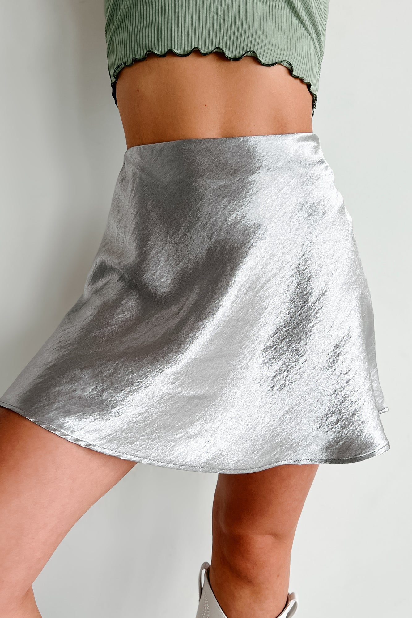 Mystic Dreams Satin Mini Skirt (Gray) - NanaMacs