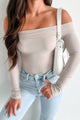 Akari Off The Shoulder Long Sleeve Bodysuit (Taupe) - NanaMacs