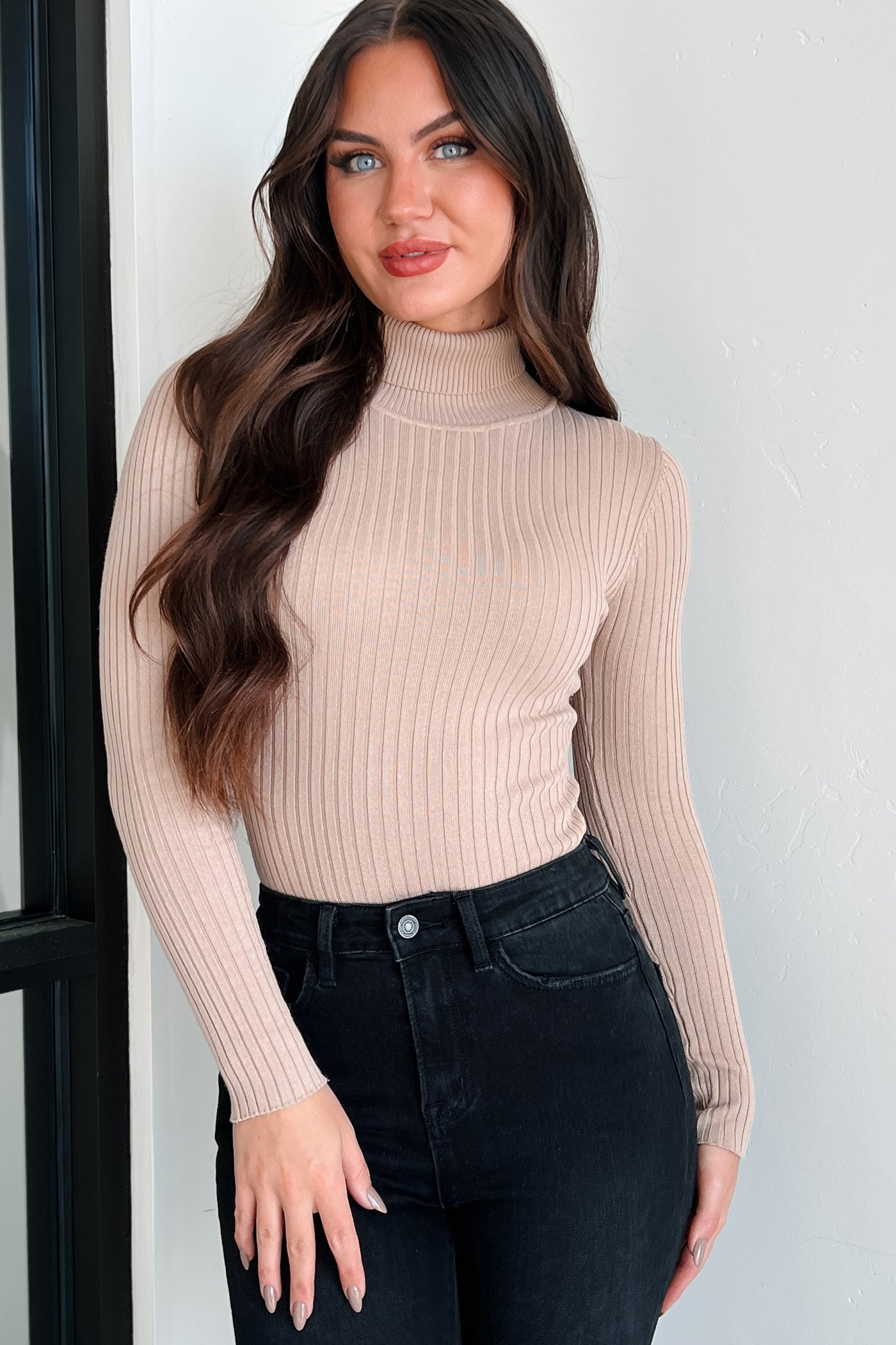 Beautiful Basic Turtleneck Bodysuit (Khaki) - Ships By 10/17