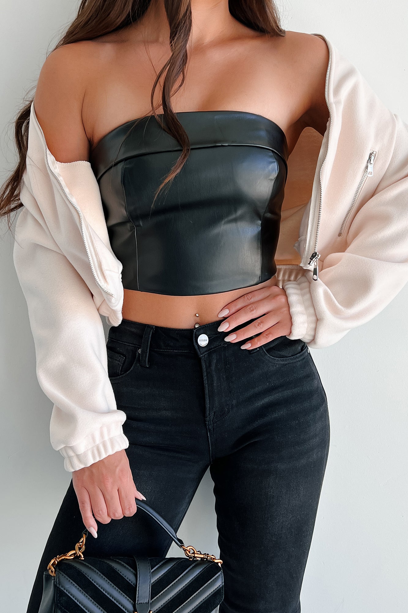 The Exception To Every Rule Faux Leather Strapless Top (Black) - NanaMacs