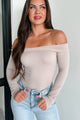 Akari Off The Shoulder Long Sleeve Bodysuit (Taupe) - NanaMacs