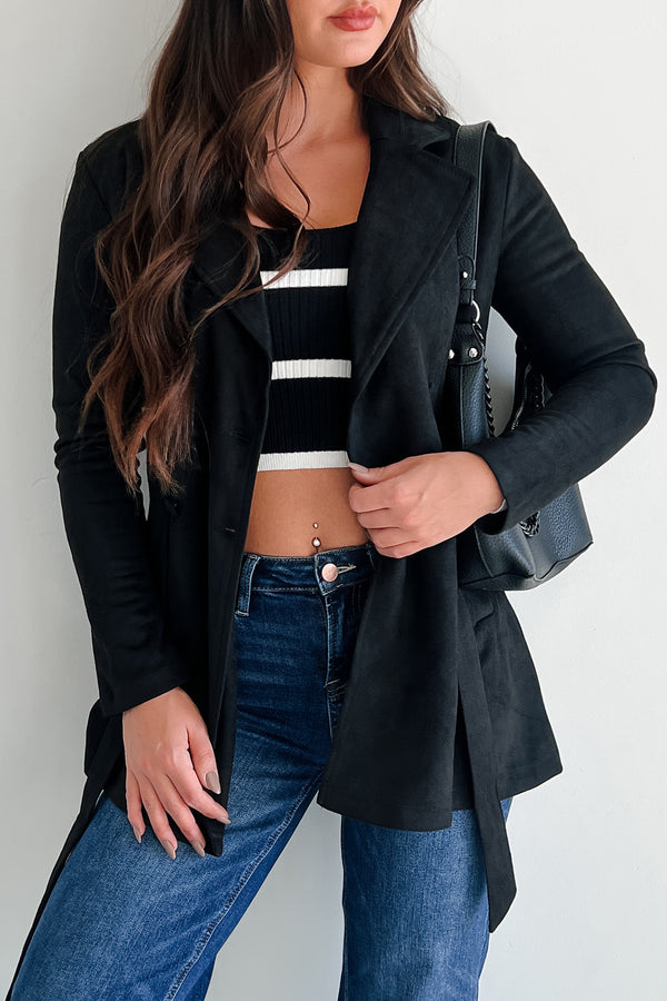 Simplistic Tendencies Faux Suede Belted Jacket (Black) - NanaMacs