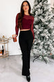 DOORBUSTER Midnight Vixen Rhinestone Mesh Long Sleeve Top (Wine) - NanaMacs