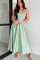 Luxurious Poise Satin Midi Dress (Pastel Sage) - NanaMacs