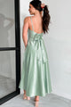 Luxurious Poise Satin Midi Dress (Pastel Sage) - NanaMacs