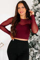 DOORBUSTER Midnight Vixen Rhinestone Mesh Long Sleeve Top (Wine) - NanaMacs