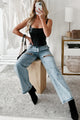 Ships By 5/20 Blowing Your Mind Slit-Front Wide Leg Rhinestone Jeans (Light Wash) - NanaMacs