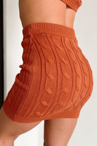 Playing It Cozy Cable Knit Two-Piece Skirt Set (Rust) - NanaMacs