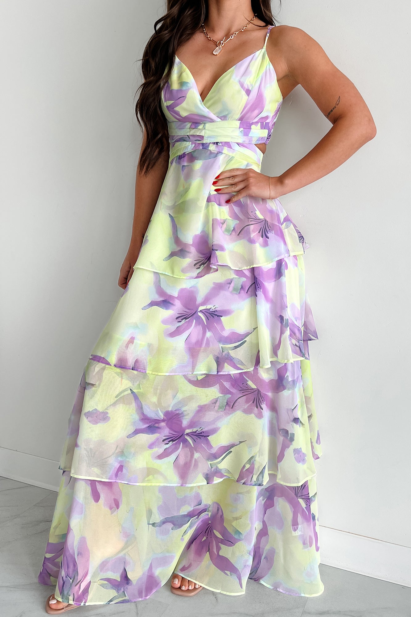 Seeds Of Happiness Tiered Floral Maxi Dress (Lavender Multi) - NanaMacs