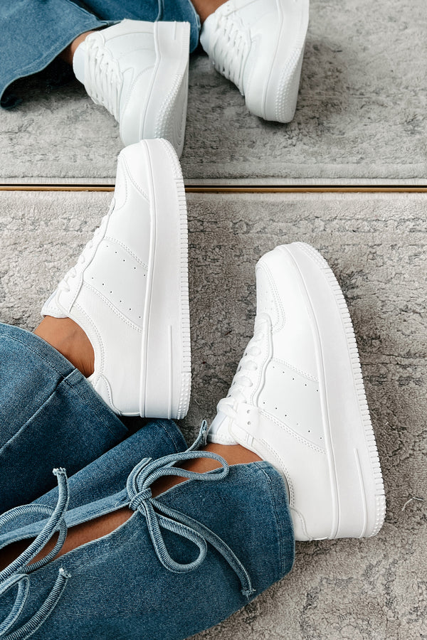 Classic Kicks Lace-Up Platform Sneaker (White) - NanaMacs