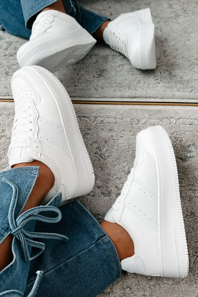 Classic Kicks Lace-Up Platform Sneaker (White) - NanaMacs