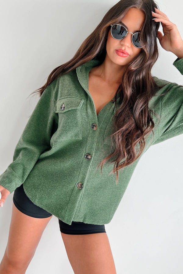 Ryland Brushed Waffle Knit Shacket (Forest Green) - NanaMacs