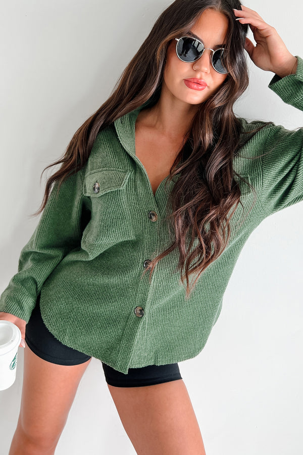 Ryland Brushed Waffle Knit Shacket (Forest Green) - NanaMacs