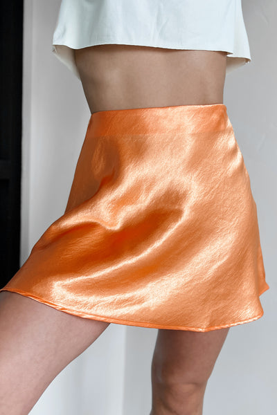 Mystic Dreams Satin Mini Skirt (Orange) - NanaMacs