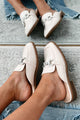 Subtly Iconic Square Toe Rhinestone Mules (Beige) - NanaMacs