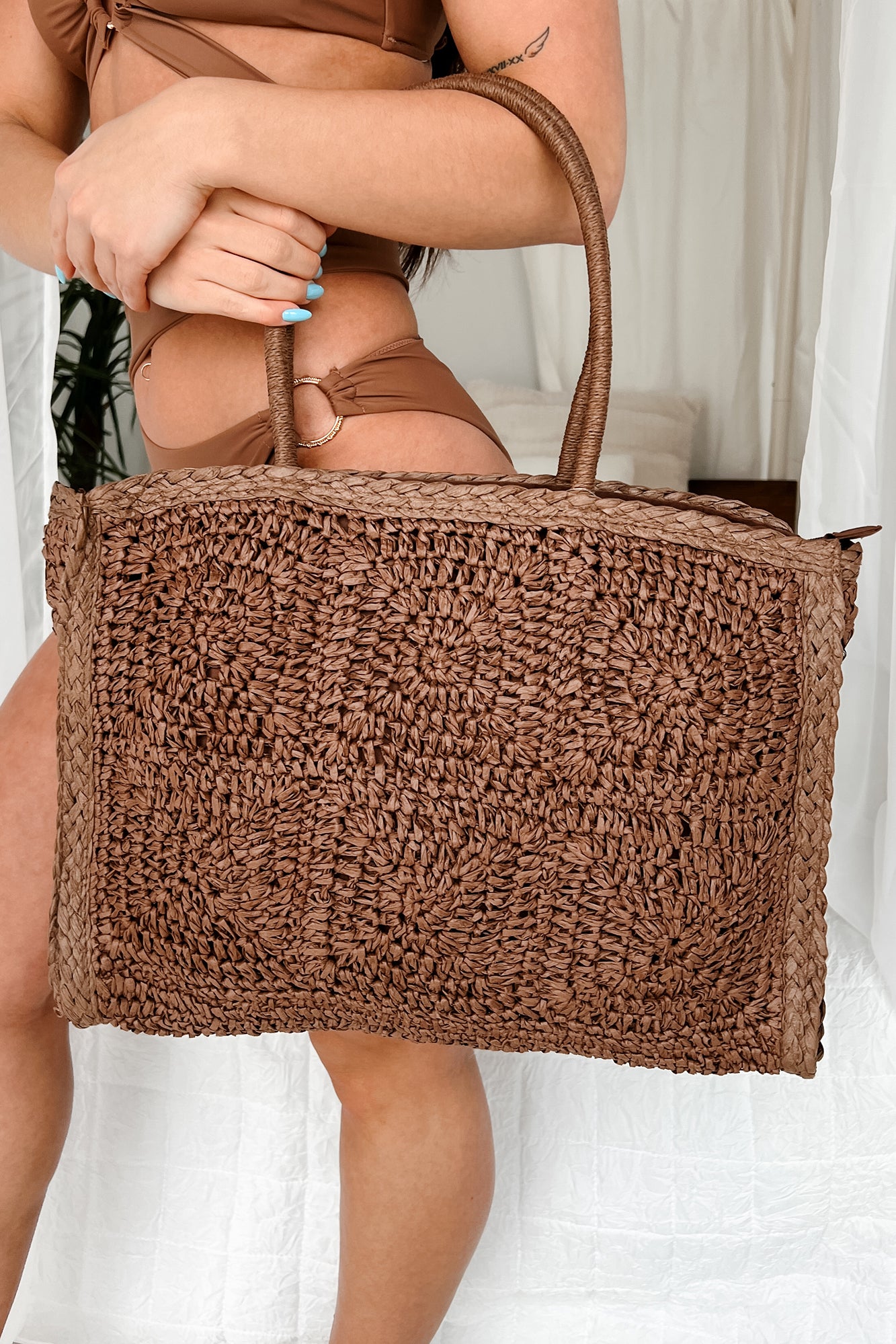 Gone On Vacation Straw Tote Bag (Brown) - NanaMacs