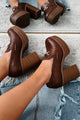 Success Will Follow Platform Heeled Penny Loafer (Brown PU) - NanaMacs