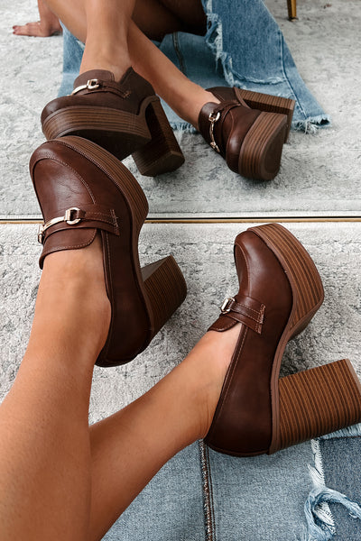 Success Will Follow Platform Heeled Penny Loafer (Brown PU) - NanaMacs