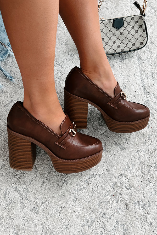 Success Will Follow Platform Heeled Penny Loafer (Brown PU) - NanaMacs