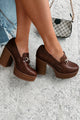 Success Will Follow Platform Heeled Penny Loafer (Brown PU) - NanaMacs