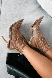 Call Me Dramatic Rhinestone Fishnet Ankle Booties (Light Blonde Mesh) - NanaMacs