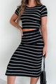 Feeling Closer To You Two-Piece Striped Skirt Set (Black/White) - NanaMacs