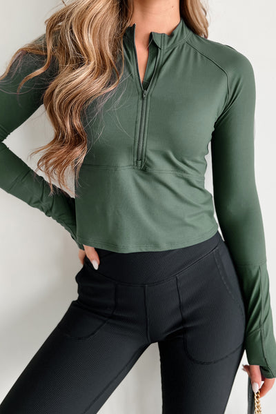 Burning Calories Half-Zip Long Sleeve Top (Smoked Spruce) - NanaMacs