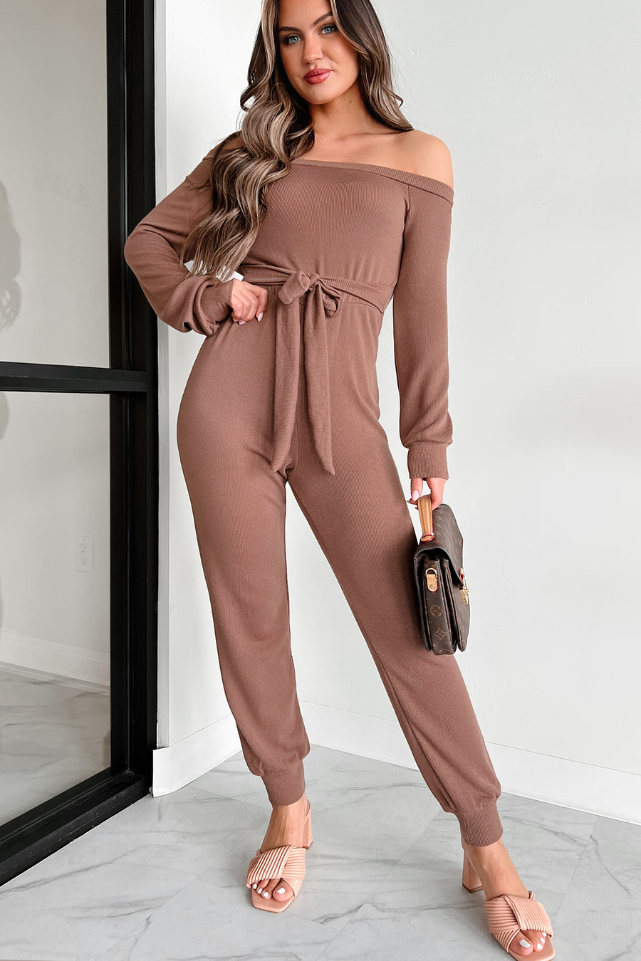 Thick As Thieves Ribbed One Shoulder Jumpsuit (Brown) - NanaMacs