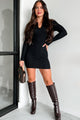 That's Fine By Me Long Sleeve Polo Sweater Dress (Black) - NanaMacs