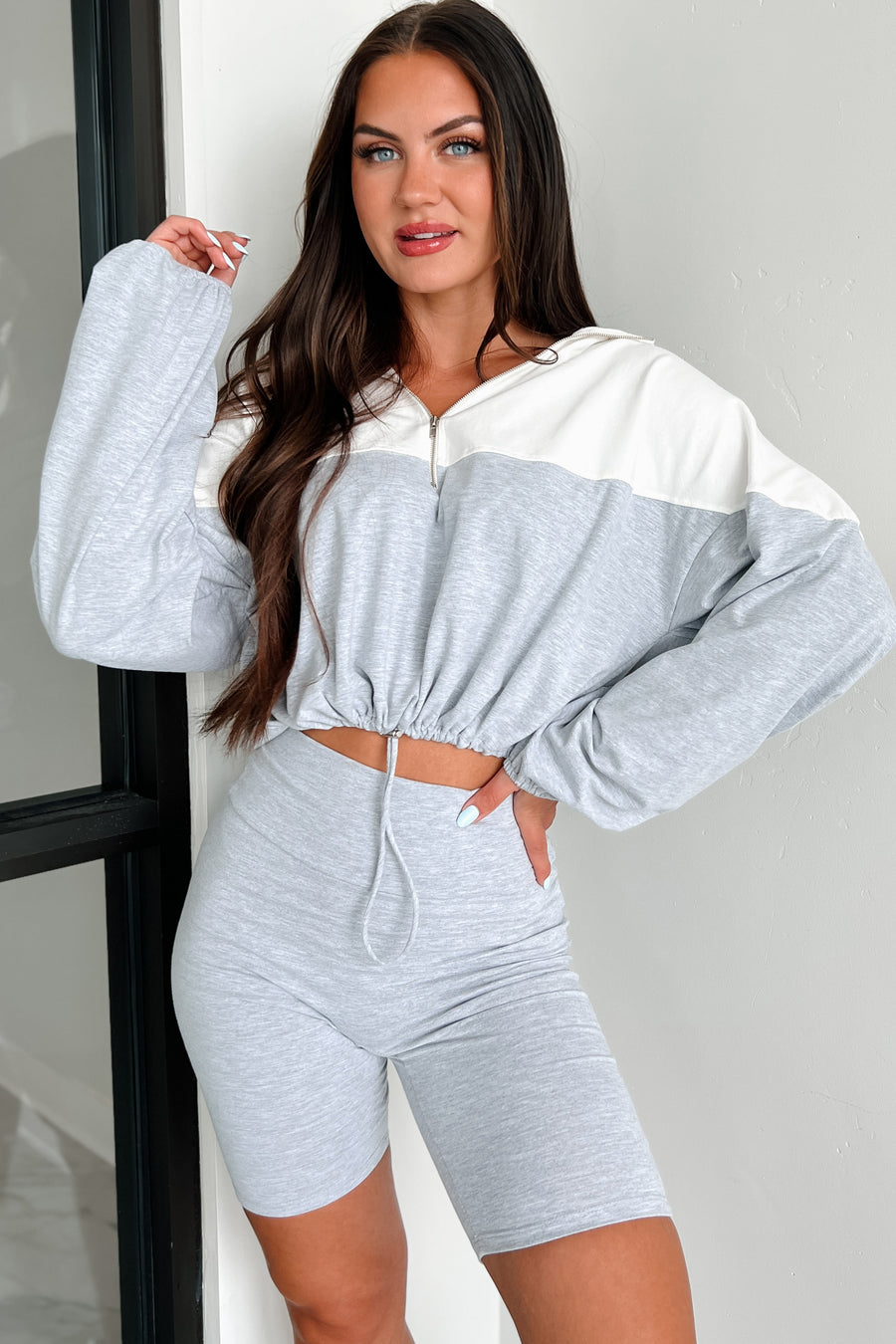 Feeling The Burn Athleisure Set (Light Heather Grey/Ivory) - NanaMacs