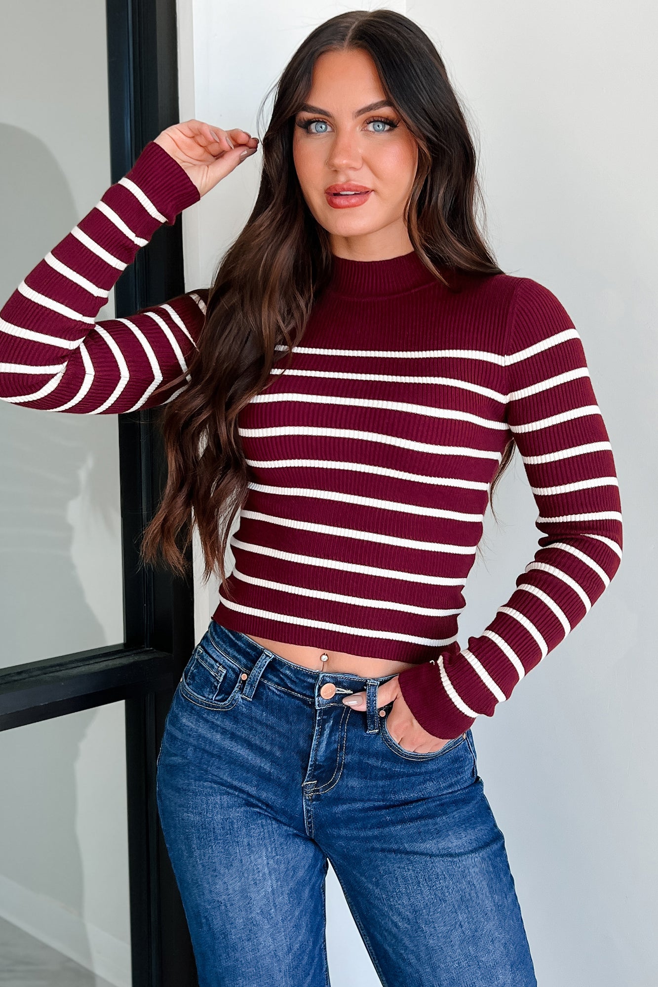 Let's Be Honest Striped Sweater Top (Sangria) - NanaMacs