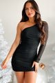 Toast To Tonight One Shoulder Bodycon Mini Dress (Black) - NanaMacs