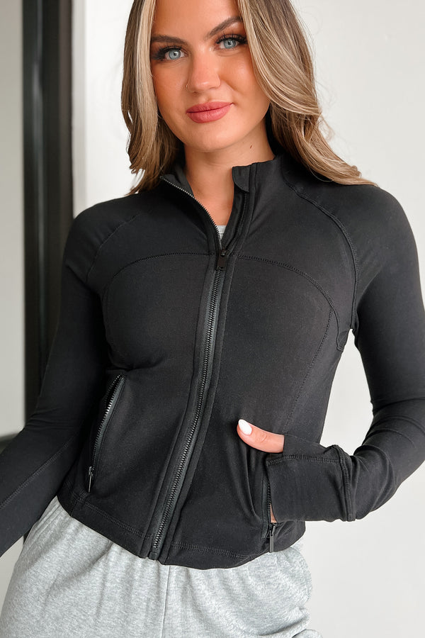 Catch My Breath Zip-Up Crop Jacket (Black) - NanaMacs