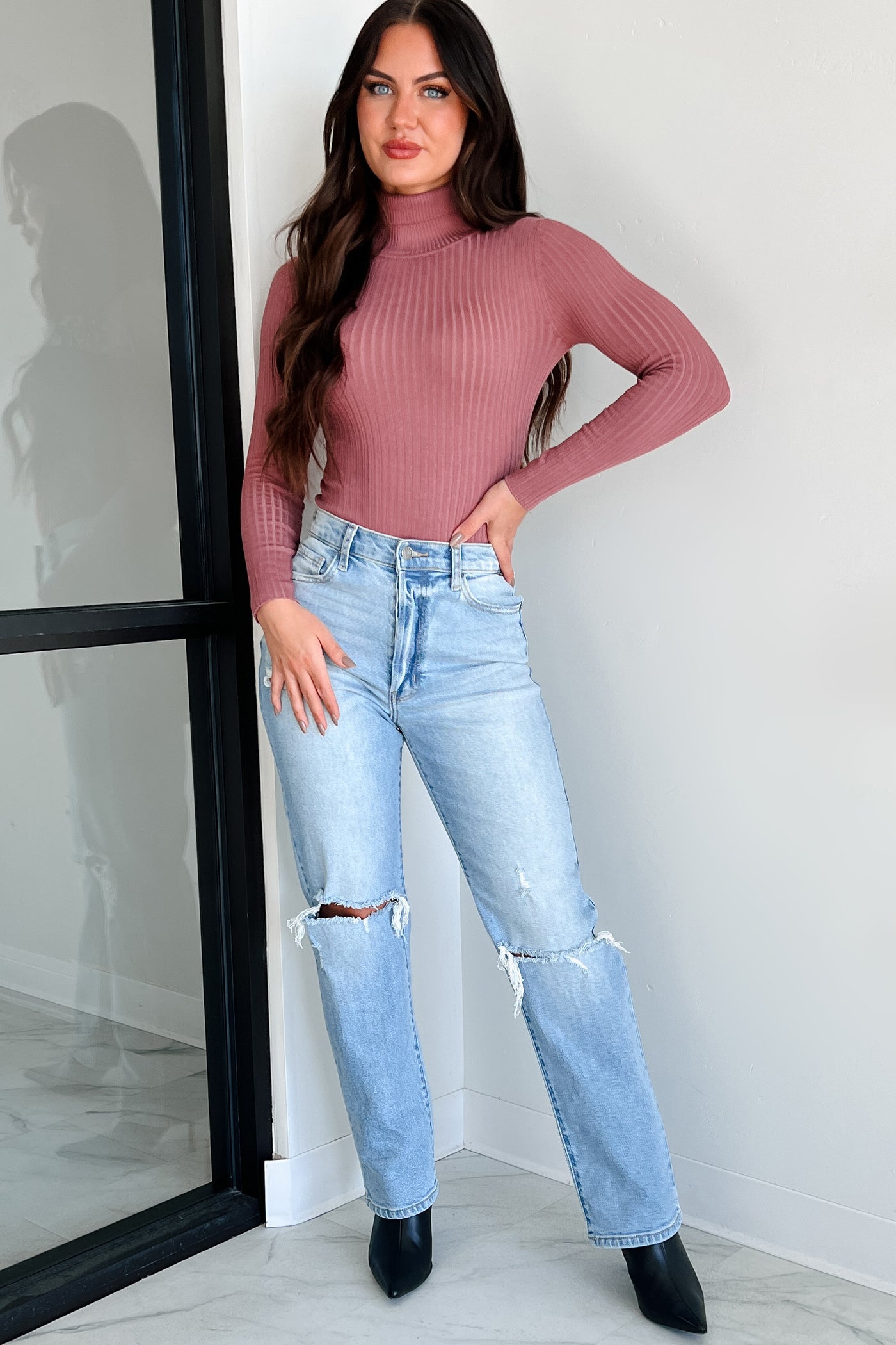 Beautiful Basic Turtleneck Bodysuit (Rose) - Ships By 10/17