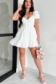 Tomorrow And Always Puff Sleeve Mini Dress (Off White) - NanaMacs