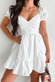 Tomorrow And Always Puff Sleeve Mini Dress (Off White) - NanaMacs