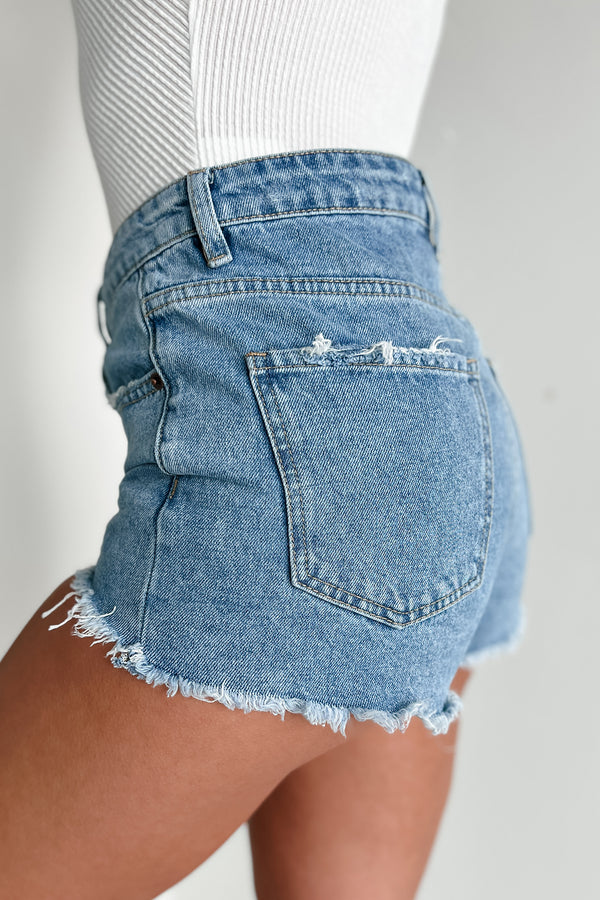 Haruko High Rise Button-Fly Denim Shorts (Medium Denim) - NanaMacs