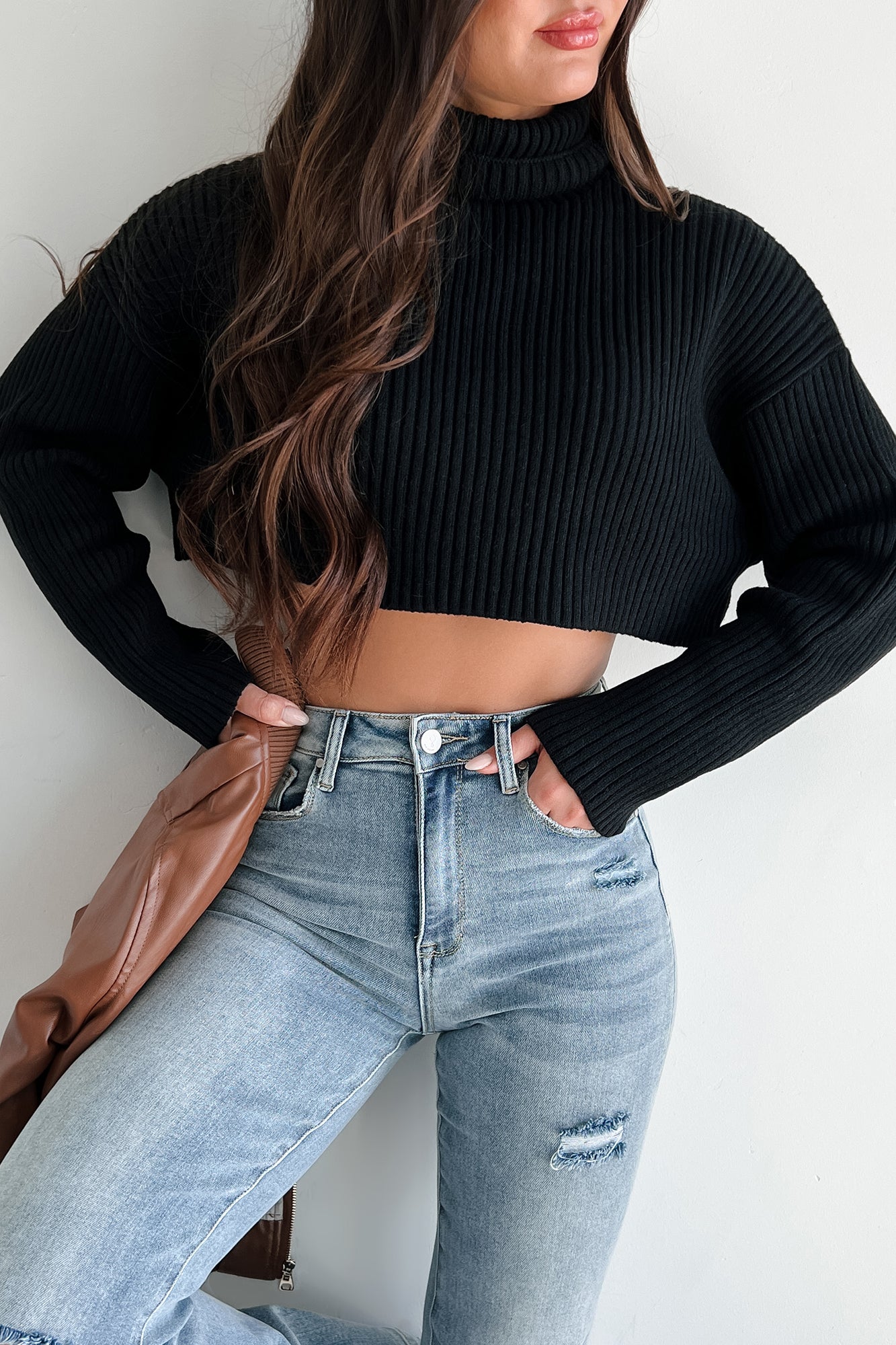 Pamela Turtleneck Crop Sweater (Black) - NanaMacs