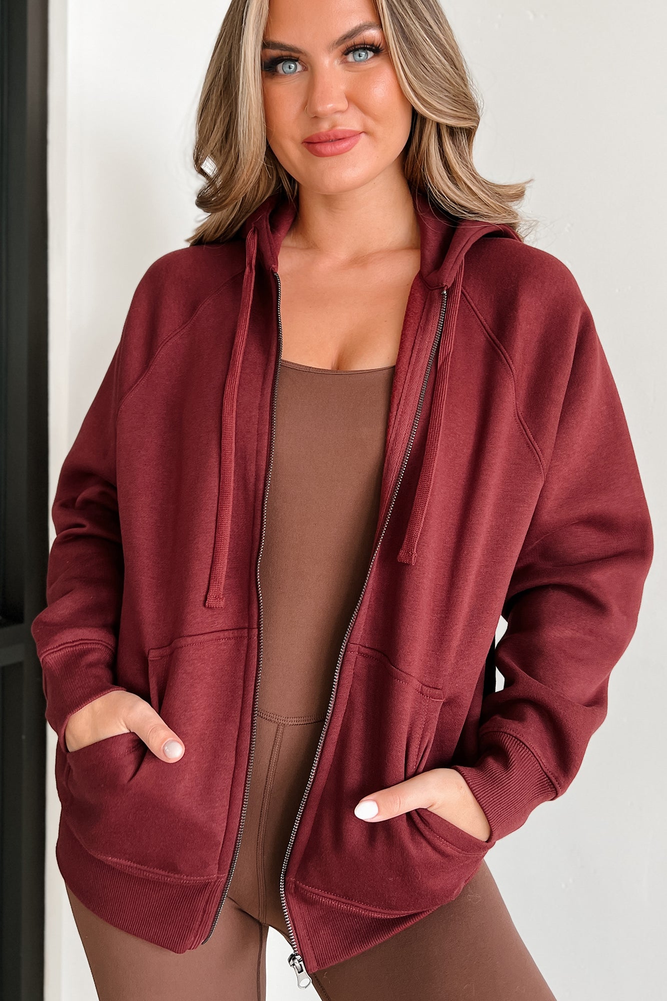 Burgundy zip up online hoodie