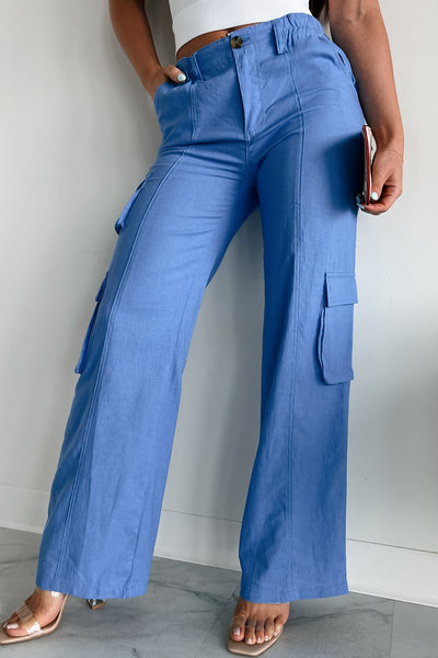 Keep On Hoping Linen Cargo Pants (Blue) - NanaMacs