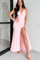 Hollywood Smiles Glittered Lace-Up Maxi Dress (Pink/Pink) - NanaMacs