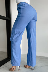 Keep On Hoping Linen Cargo Pants (Blue) - NanaMacs